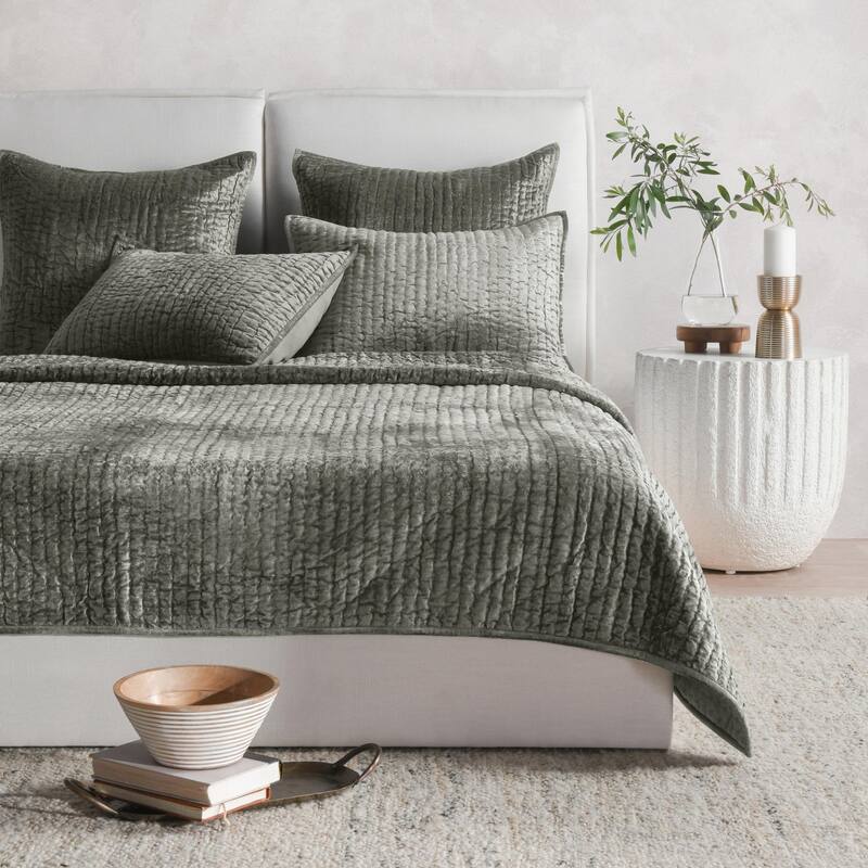Dimitry 100% Rayon Velvet Quilt by Kosas Home - Sage Green - King
