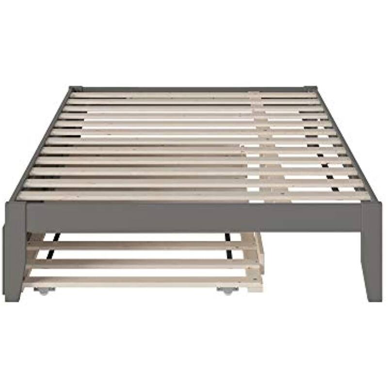 Full Bed with Trundle & USB Charger - Grey, Strong Slats, Space Saving Design, Classic Bedroom Furniture