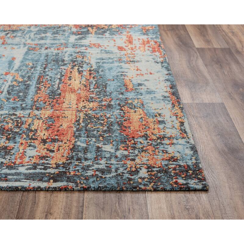 Alora Decor Alure Blue, Beige, Black, and Orange Wool Blend Rug
