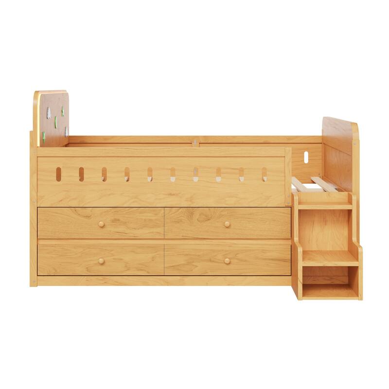 Roomfitters Full Size Wooden Bed with LED Headboard, 4 Storage Drawers and Ladder