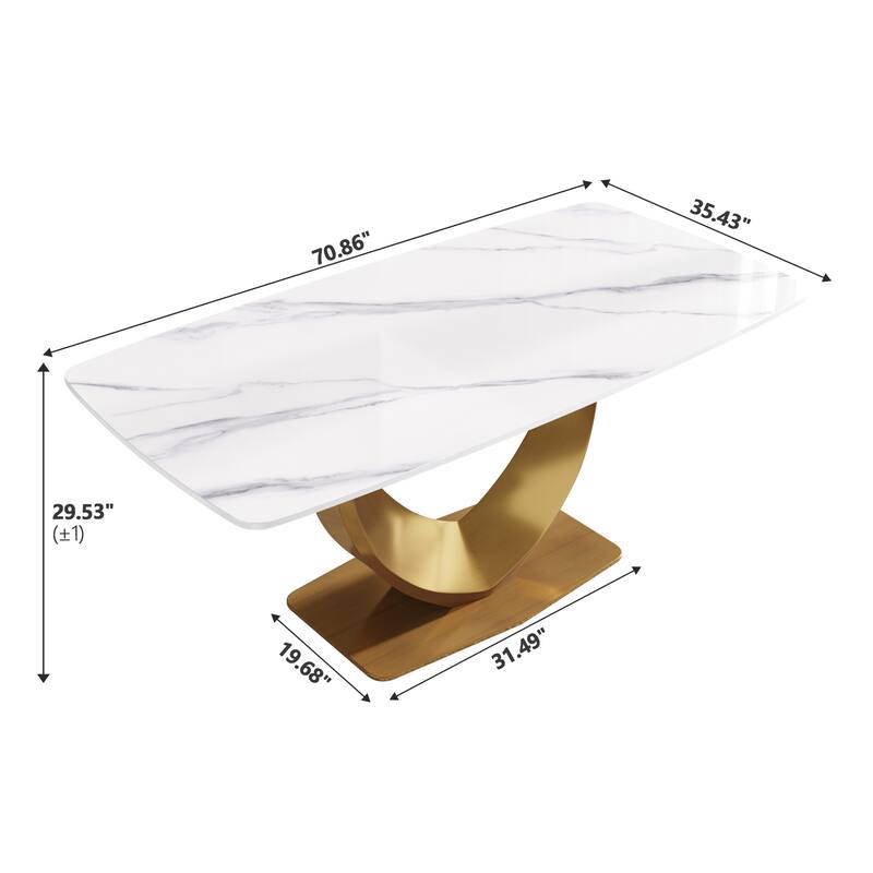 Modern Rectangle Marble Dining Table for 6-8, Marble Kitchen Dinner Table with Gold Finish Metal Base