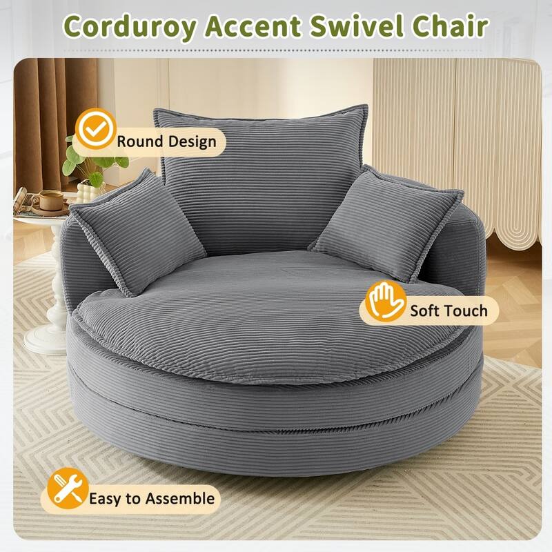 360° Swivel Sofa Chair Accent Barrel Chair with Dual-layer Cushion Design and 3 Removable Pillows