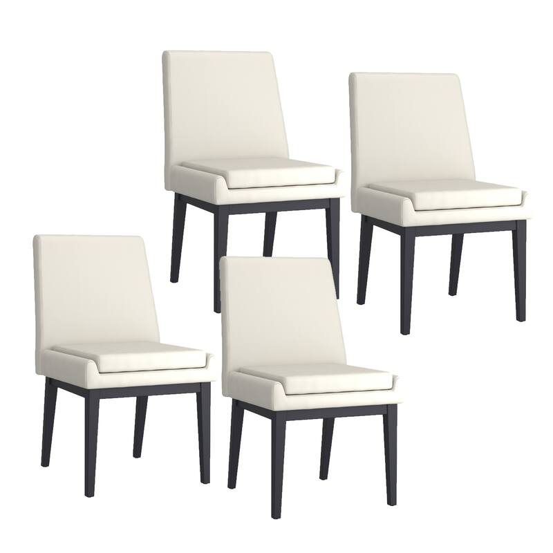 Contemporary Faux Leather and Metal Dining Chair, Set of 4 - Beige and Black