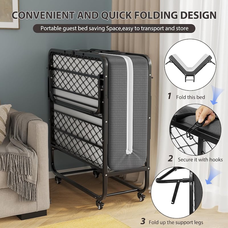 Folding Bed Rollaway Bed Guest Bed with Mattress