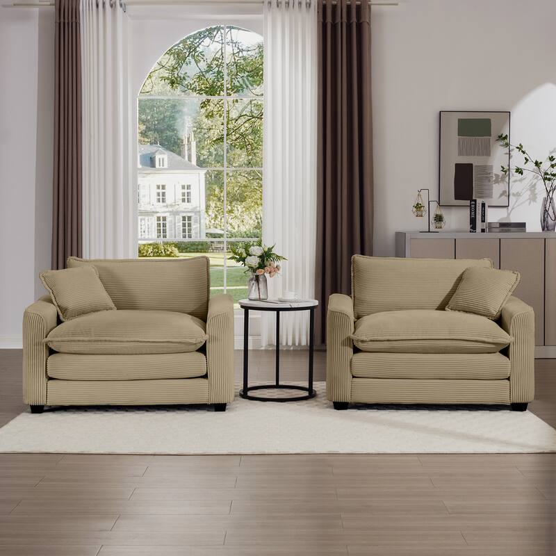 2 Pieces Deep Seated Sofa Set with Removable Armrests, 1+1Seat Flexible Combinations with Throw Pillows for Livingroom - Tan