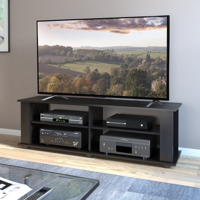 Black TV Stand, accommodates TVs up to 55" or 75" - 58 inches in width