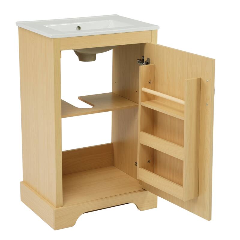 20" Natural Wood Bathroom Vanity Cabinet with Sink, Soft Closing Door and Adjustable Shelve