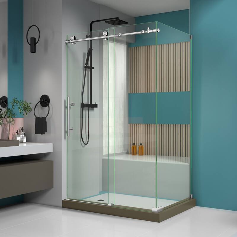 DreamLine Enigma-X 34 1/2 in. D x 48 3/8 in. W x 76 in. H Sliding Shower Enclosure - 34.5" x 44.38" - 48.38" - Brushed Stainless Finish