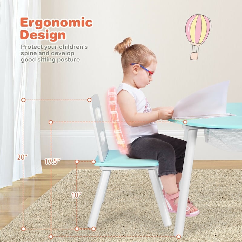 Wood Activity Kids Table and Chair Set with Center Mesh Storage for Snack Time and Homework - 23.5" x 23.5" x 17.5" (L x W x H)