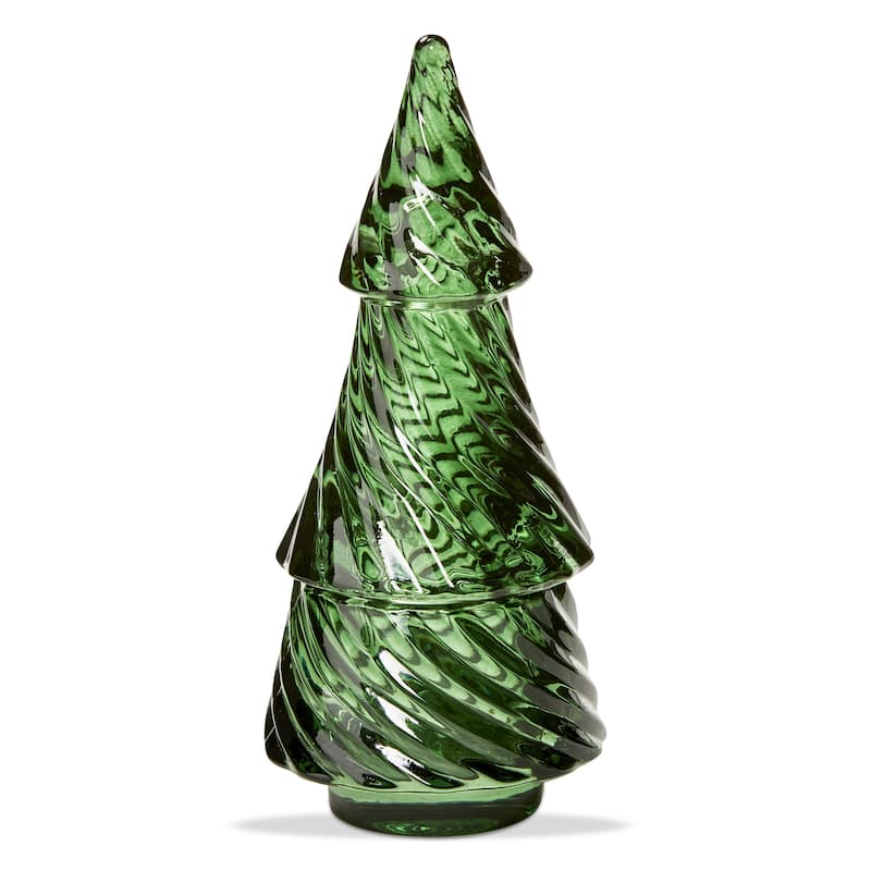 Christmas Glass Twist Tree Tealight Candle Holder Green, 6.25 inch
