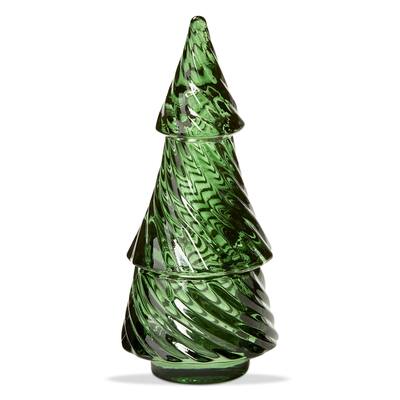 Christmas Glass Twist Tree Tealight Candle Holder Green, 6.25 inch