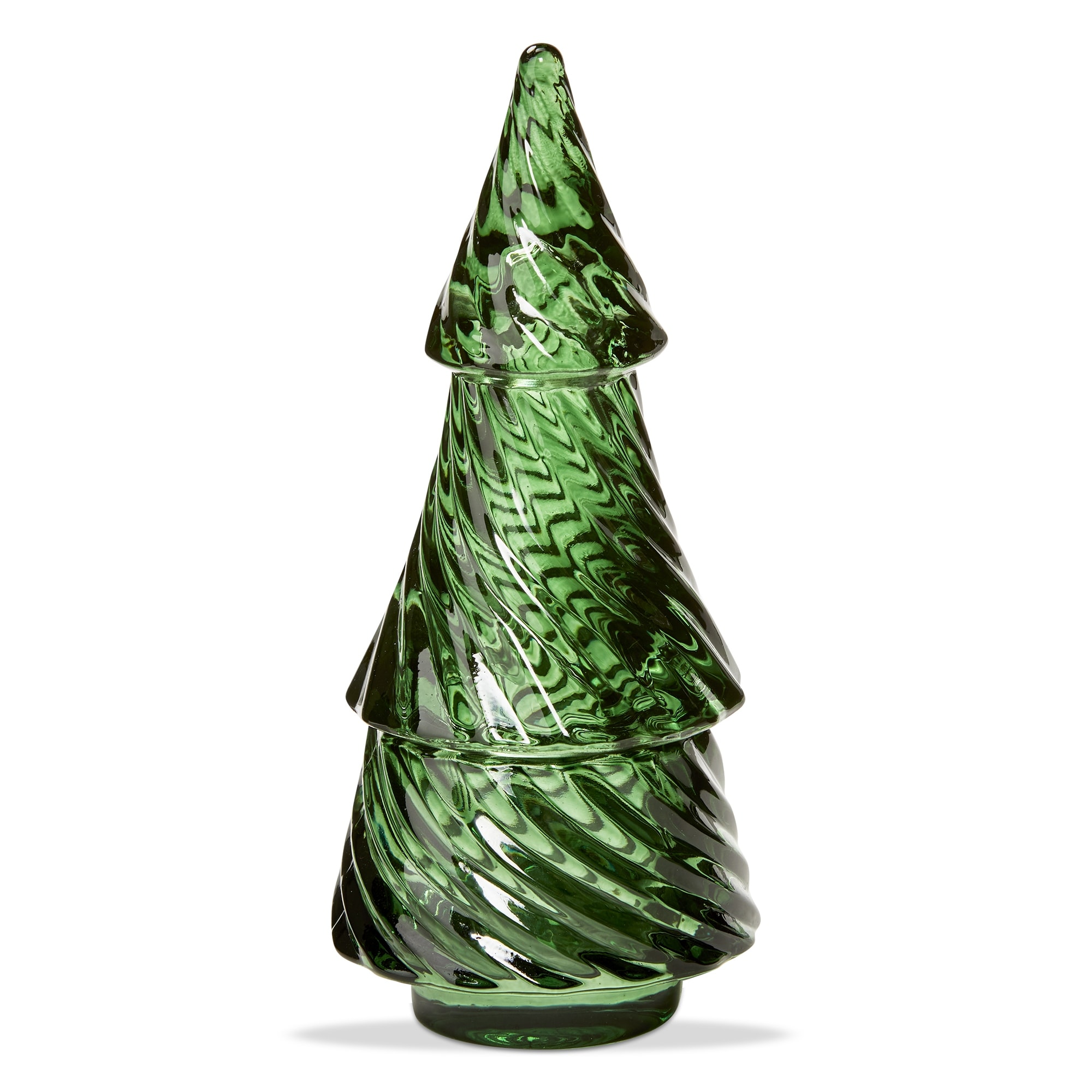 Christmas Glass Twist Tree Tealight Candle Holder Green, 6.25 inch