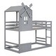 preview thumbnail 6 of 7, Grey Twin over Twin Bunk Bed with Roof and Window, with Guardrails and Ladder