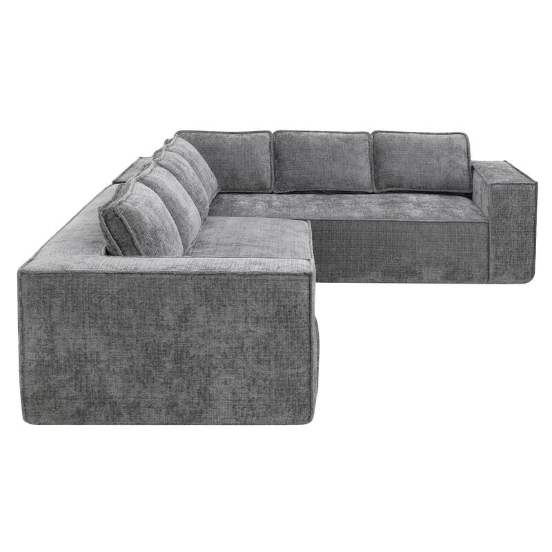 Oversized L-Shaped Modular Sectional Sofa, Wrinkle-Resistant Chenille 6 Seat Cloud Sofa, Full Compression Deep Seat Corner Sofa