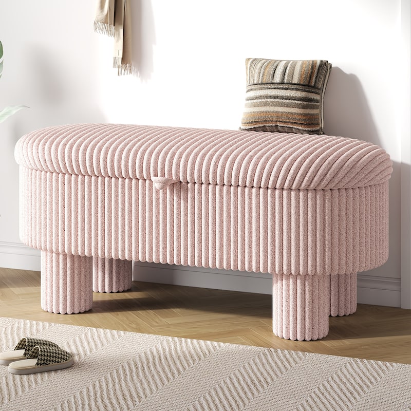 Christopher Knight Home - Caldrin Modern Storage Upholstered Ottoman Bench with Hidden Storage - Pink