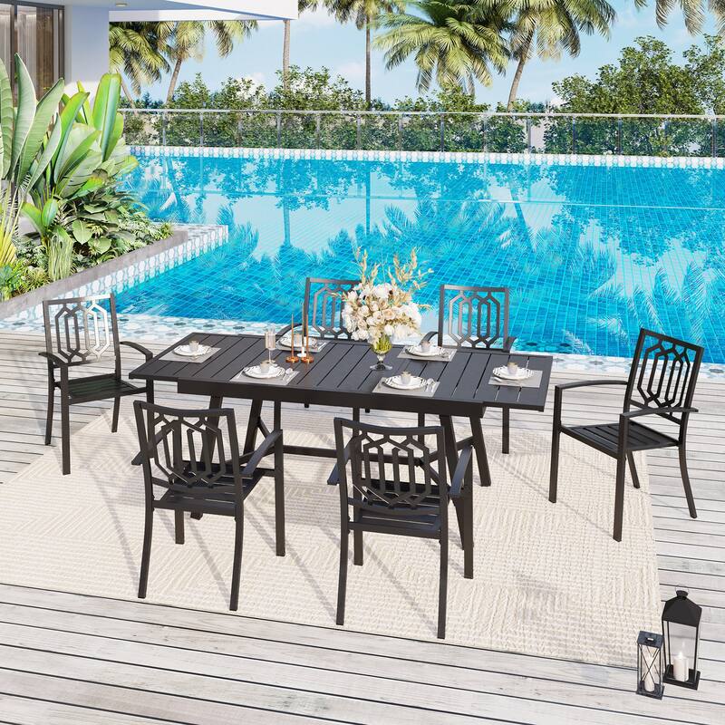 MAISON ARTS 7/9-Piece Outdoor Dining Table Sets with Expandable Rectangular Metal Dining Table & 6/8 Dining Chairs
