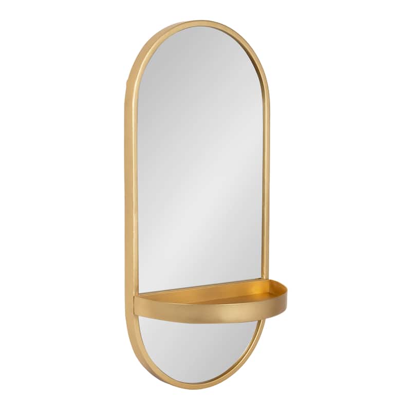 Kate and Laurel Estero Metal Oval Wall Mirror with Shelf - 11x25 - Gold - Assembly Required