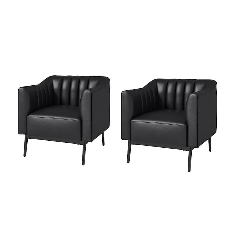 Alfons Industrial Leather Chair with Channel Tufting and Metal Leg Set of 2 by HULALA HOME
