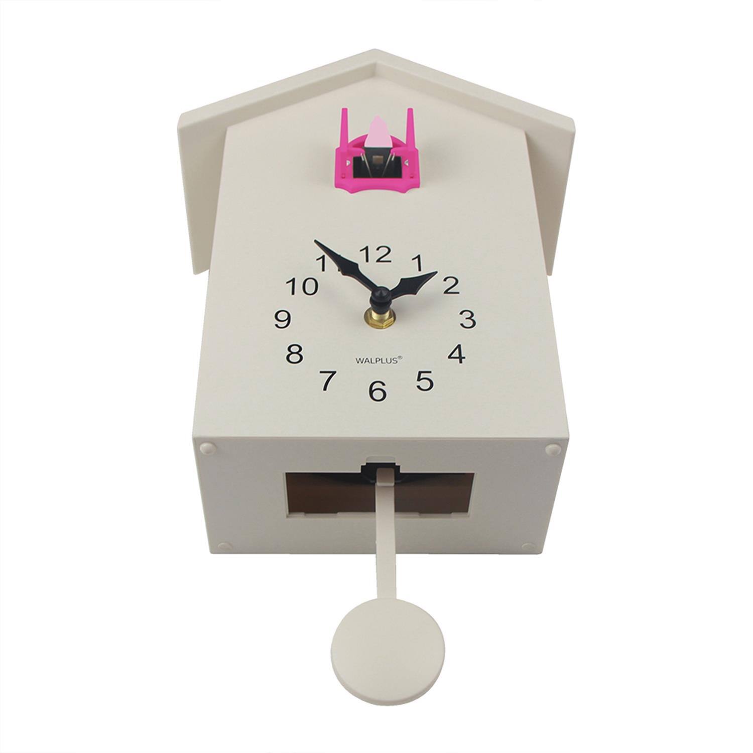 Walplus White Minimalist Cuckoo Clock Pink Window 4 Changeable Birds
