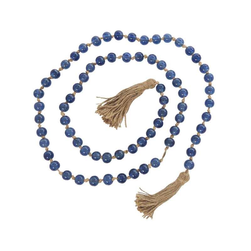 Glass Handmade Round Long Frosted Beaded Garland with Tassel with Knotted Brown Jute - Various Colors - Roche River Decor
