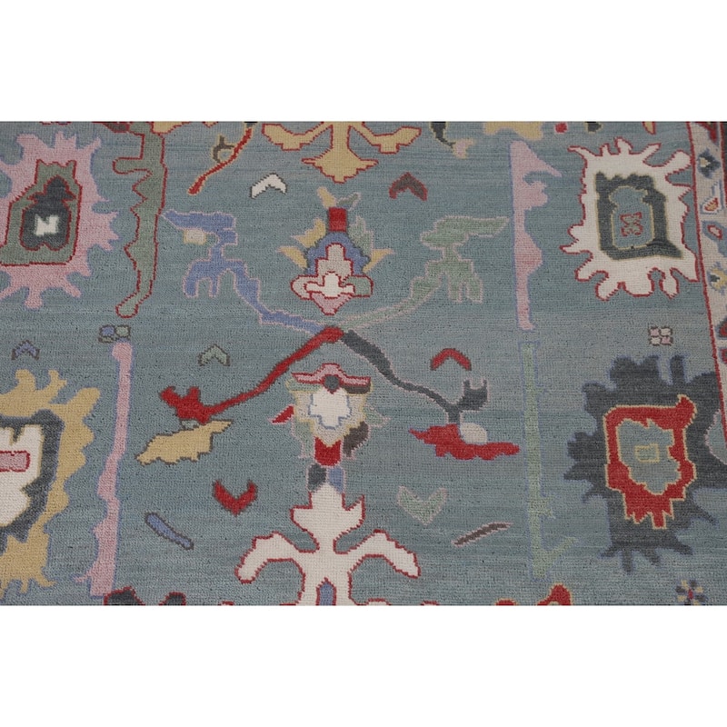Blue Oushak Area Rug Handmade Oriental Wool Carpet - 8'1"x 9'10"