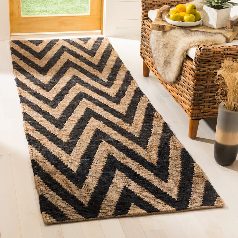 SAFAVIEH Handmade Organica Melinija Casual Jute Rug - 2'6" x 6' Runner - Black/Natural