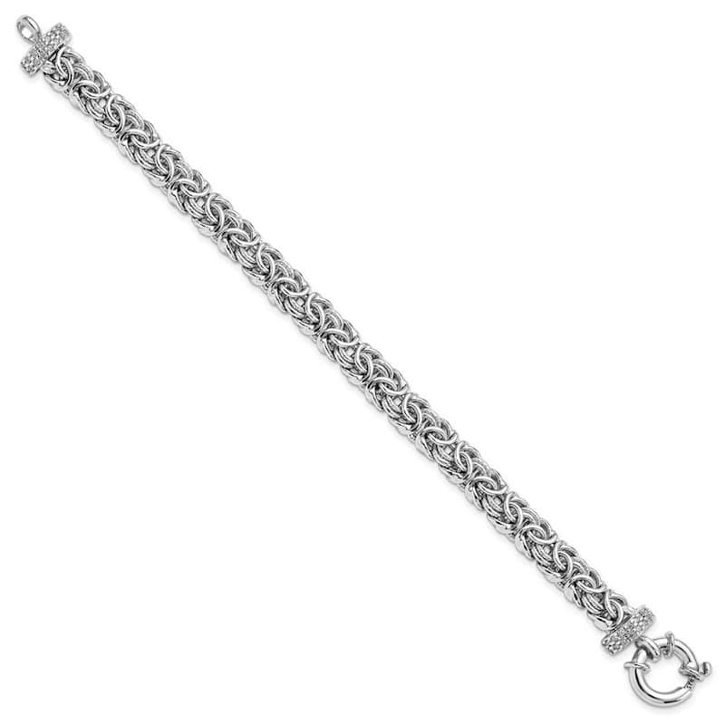 Curata 925 Sterling Silver Spring Ring Polished and Textured CZ Cubic Zirconia Simulated Diamond Bracelet 7.5 Inch
