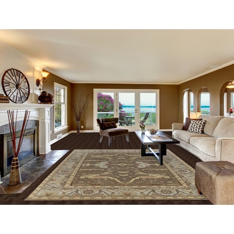 Earth Tone Oushak Indian Area Rug Hand-Knotted Brown Wool Carpet - 8'1" x 10'0"