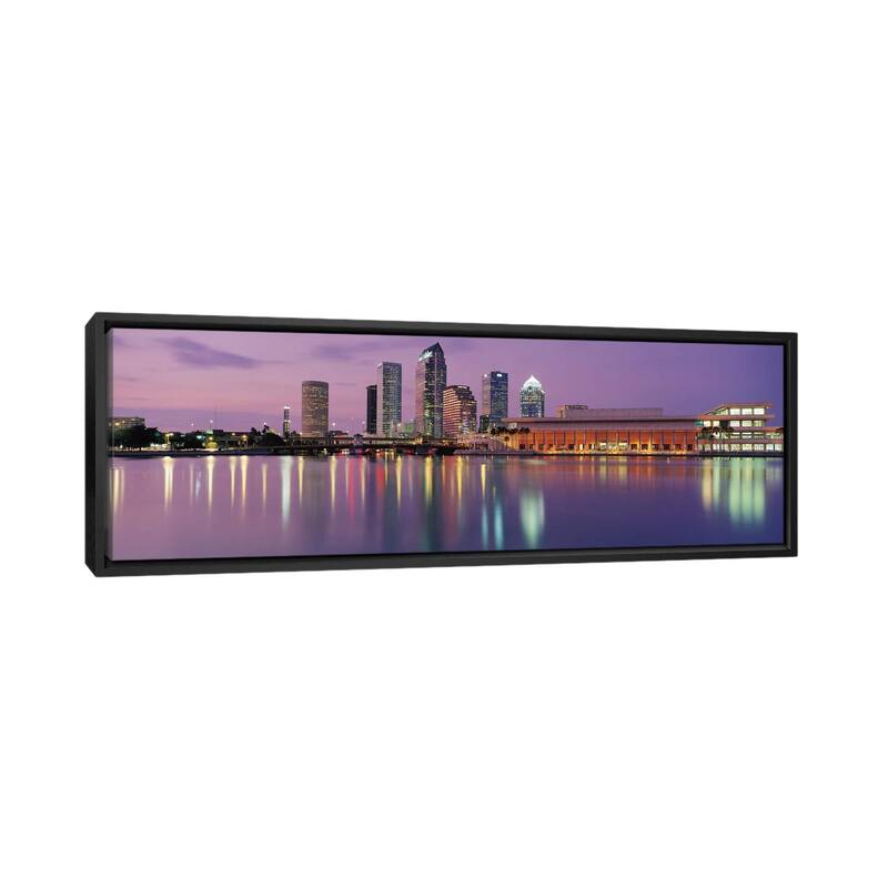 iCanvas "Tampa Panoramic Skyline Cityscape (Dusk)" by Unknown Artist Framed Canvas Print - 20x60 - Black