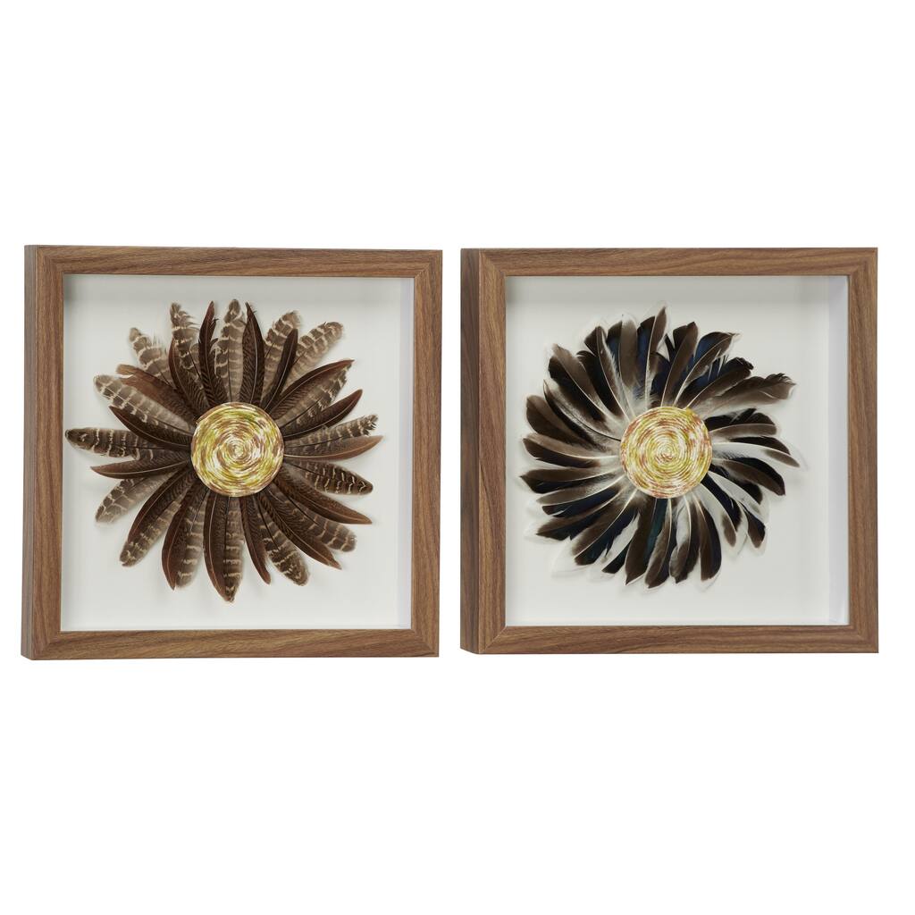 Wooden Bird Feather Shadow Box - Set of 2 Brown - Roche River Decor
