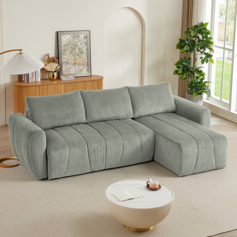 Grey 105.2" Corduroy L-Shaped Convertible Sleeper Sectional Sofa with Storage