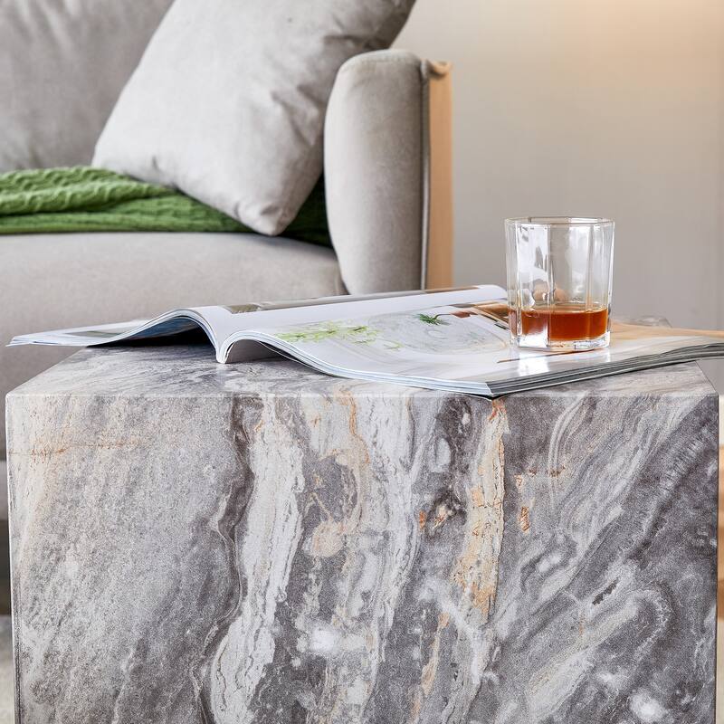 GDFStudio Thalassine Wood Coffee Table with Sleek Marble-Textured