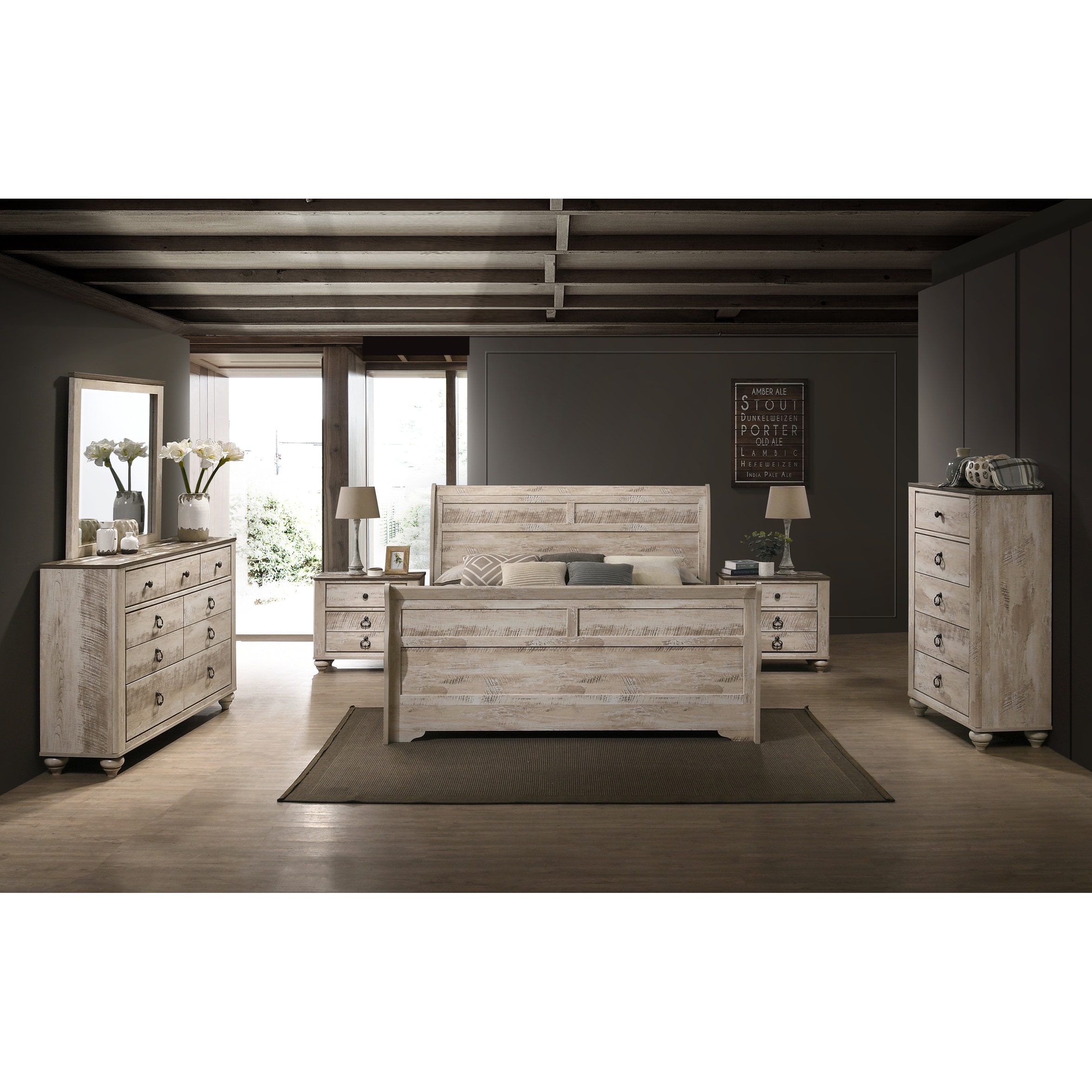 Roundhill Furniture Imerland Contemporary White Wash Finish