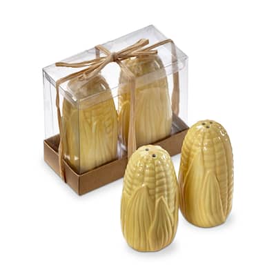 Corn on Cobb Shaped Ceramic Salt and Pepper Shakers, 1.5L x1.5W x 3.5H