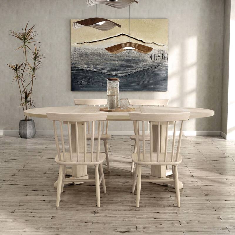 Furniture of America Zailen Mid-Century Modern 5-Piece White Oak Wood Extendable Dining Table Set