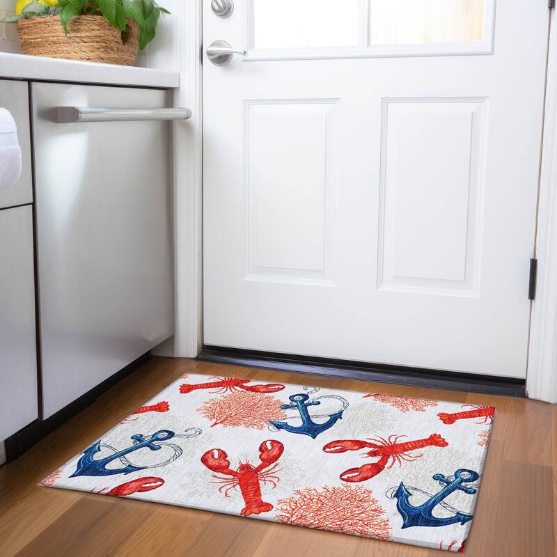 Premium Washable Super Soft Anchor Lobster Coastal Mayfield Rug - Ivory - 1' 8" x 2' 6" - Rectangle