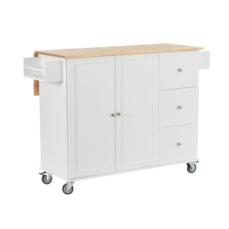 Movable Kitchen Island with 1 Storage and 3 Drawers, Kitchen Island with 2 Towel Rack