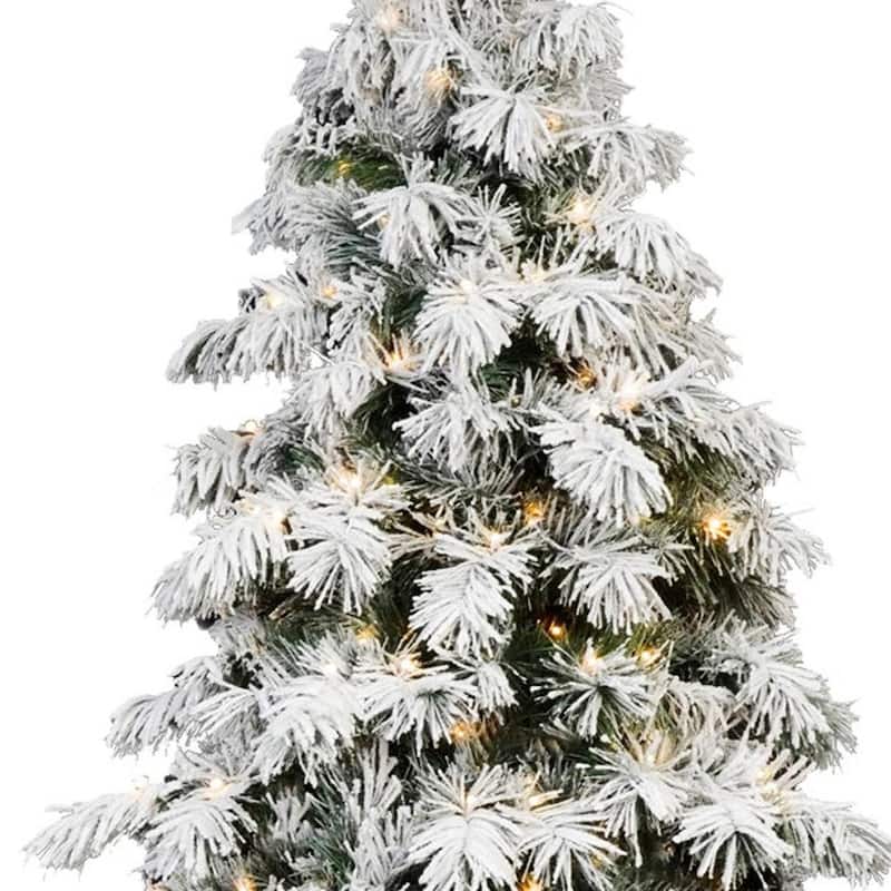 HomeRoots 6' White Pre Lit Full Flocked Fir Christmas Tree - 40.00 in. x 72.00 in. x 40.00 in.