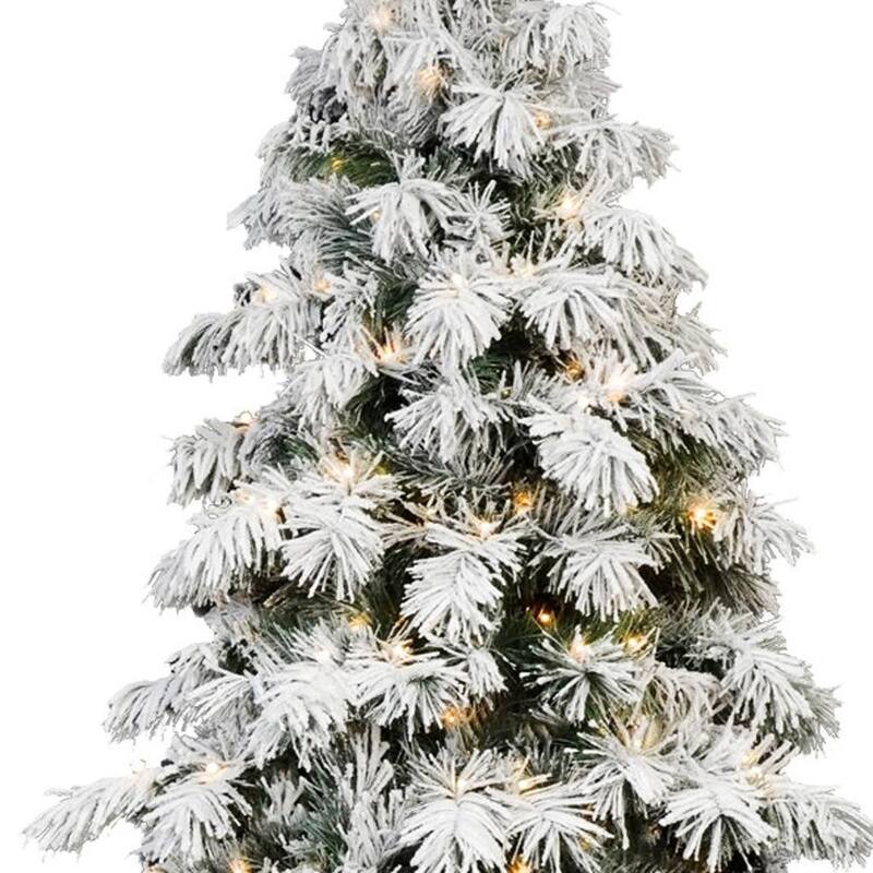HomeRoots 8' Pre Lit Full Flocked Christmas Tree - Green - 60.00 in. x 96.00 in. x 60.00 in.