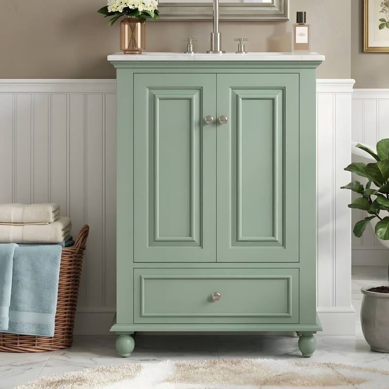 Bathroom Vanity with Ceramic Sink, Bathroom Storage Cabinet with Soft Closing Doors