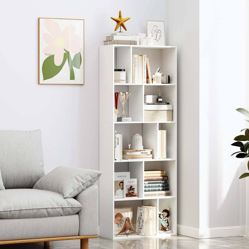 Costway 1/2 PCS 63" Tall Floor Standing Open Bookshelf with 10 Cubbies