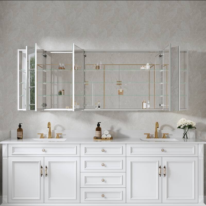 Bath 30'H Recessed or Surface Wall Mount Medicine Cabinet With Adjustable Glass Shelves