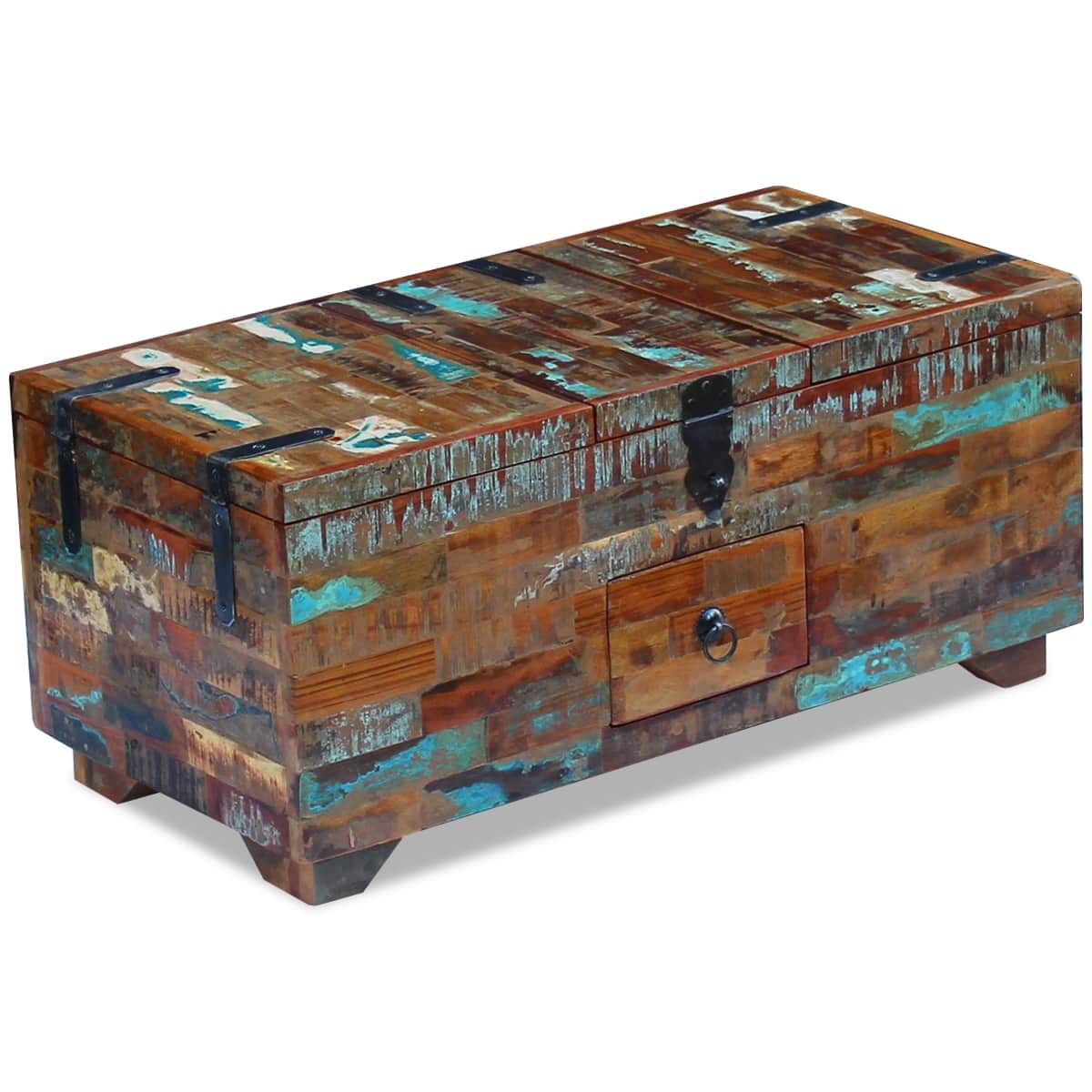 Vintage Reclaimed wooden rustic Trunk Chest Box Coffee Table industrial chic