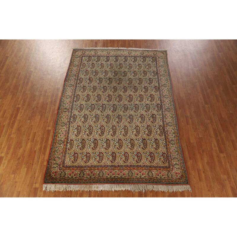 Hand Knotted Oriental 100% Wool Carpet Traditional All-Over Beige & Ivories Kerman Area Rug - 10' 5'' X 7' 3''