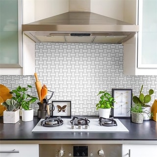 Merola Tile Metro Basketweave White w/ Glossy White Dot 11-3/4" x 11-3/4" Porcelain Mosaic Floor and Wall Tile