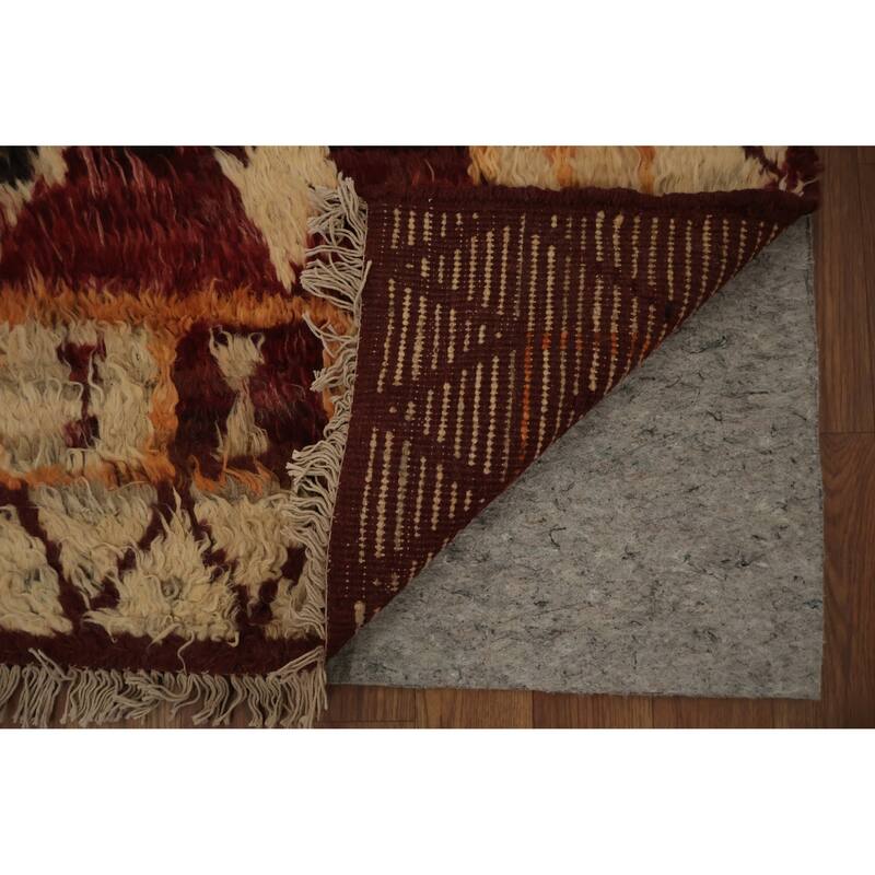 Hand Knotted Oriental 100% Wool Carpet Modern Tribal Red Moroccan Area Rug - 9' 10'' X 8' 3''