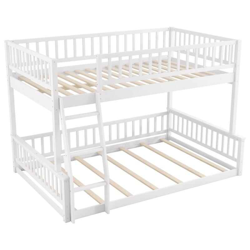 Full XL over Queen Bunk Bed with Ladder & Guardrails, Sturdy Stackable Bed Frame