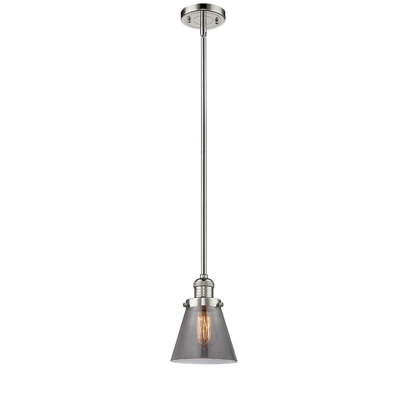 Innovations Lighting Franklin Restoration Cone - 1 Light 6" Stem Hung Mini Pendant - Polished Nickel/Light Smoke