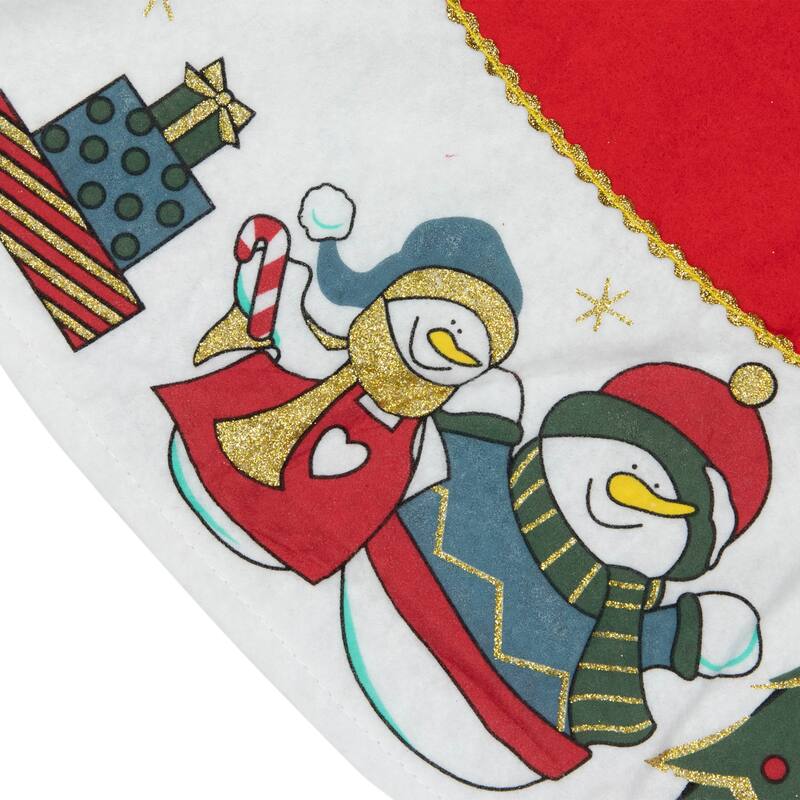 48" Red and White Jolly Snowman Christmas Tree Skirt - 48