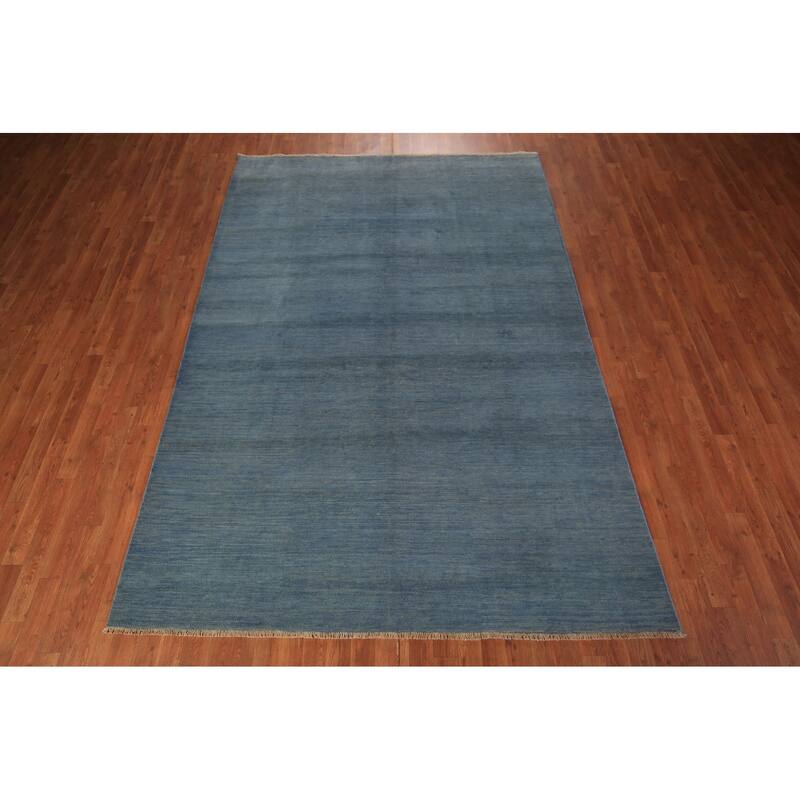 Blue Modern Gabbeh Oriental Area Rug Hand-Knotted Wool Carpet - 6'6" x 9'6"
